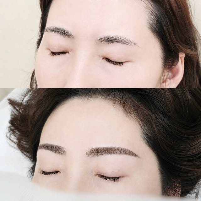 눈썹의 결 표현을 보여 주는 여성 눈썹 사진 두 장